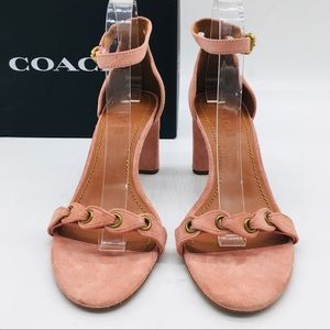 Coach | Shoes | Coach Peony Pink Suede Womens Heels Sandals | Poshmark